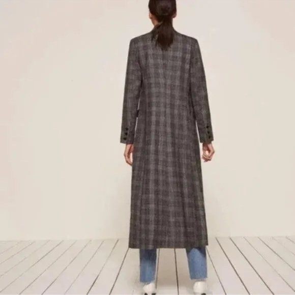 Reformation Hackney Long Coat Gray Plaid Size X Small Long Sleeve - Picture 3 of 8